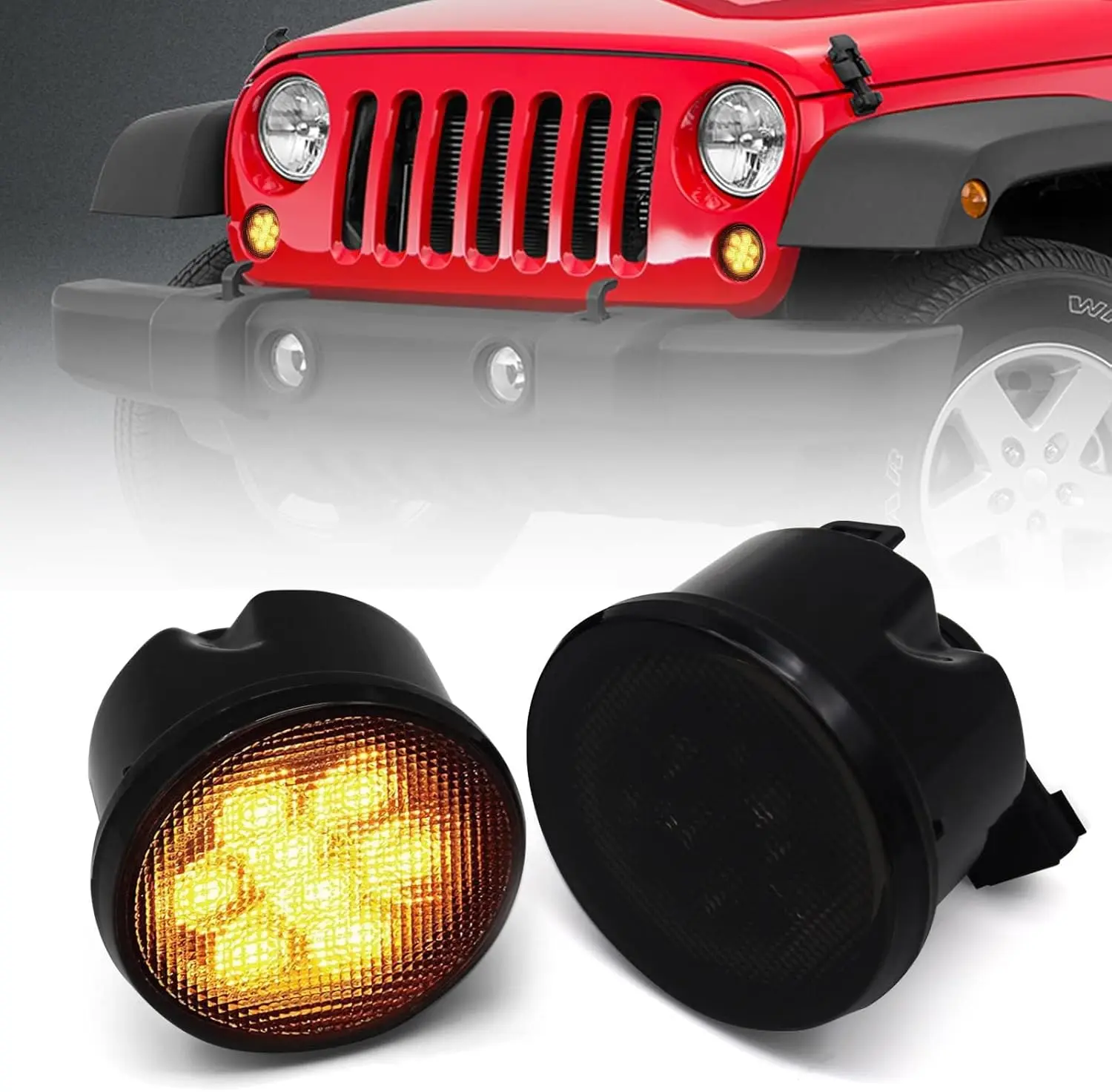 Smoked Lens LED Turn Signal Lights for Jeep Wrangler JK 2007-2018, Amber Front Blinkers with Honycomb Style
Smoked Lens LED Turn Signal Lights for Jeep Wrangler JK 2007-2018, Amber Front Blinkers with Honycomb Style