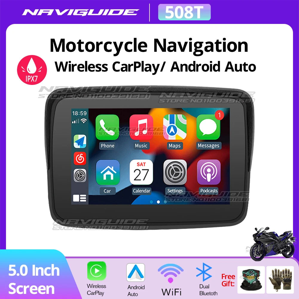 NAVIGUIDE 508T 5'' Wireless Carplay Moto Navigation Waterproof Screen Portable Motorcycle Android Auto Monitor Bluetooth WiFi
NAVIGUIDE 508T 5'' Wireless Carplay Moto Navigation Waterproof Screen Portable Motorcycle Android Auto Monitor Bluetooth WiFi
