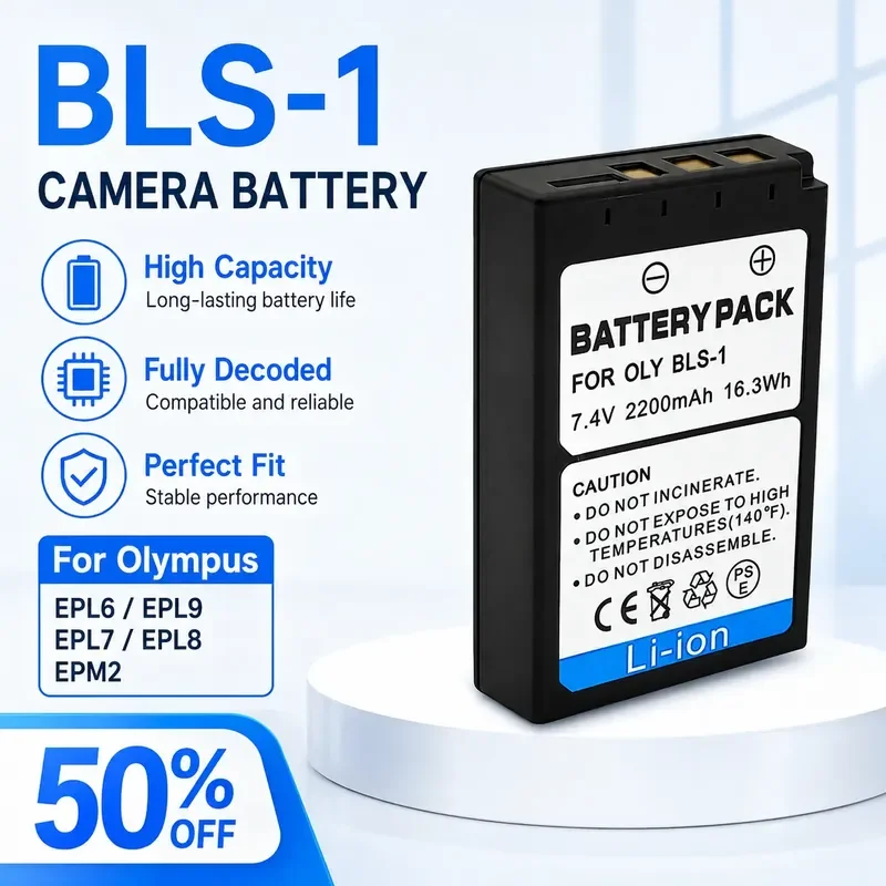 BLS-1 7.4V 2200mAh for Olympus EPL6/EPL9/EPL7/EPL8/EPM2 Camera Battery Pack Rechargeable Li-ion Digital Battery High Capacity
BLS-1 7.4V 2200mAh for Olympus EPL6/EPL9/EPL7/EPL8/EPM2 Camera Battery Pack Rechargeable Li-ion Digital Battery High Capacity