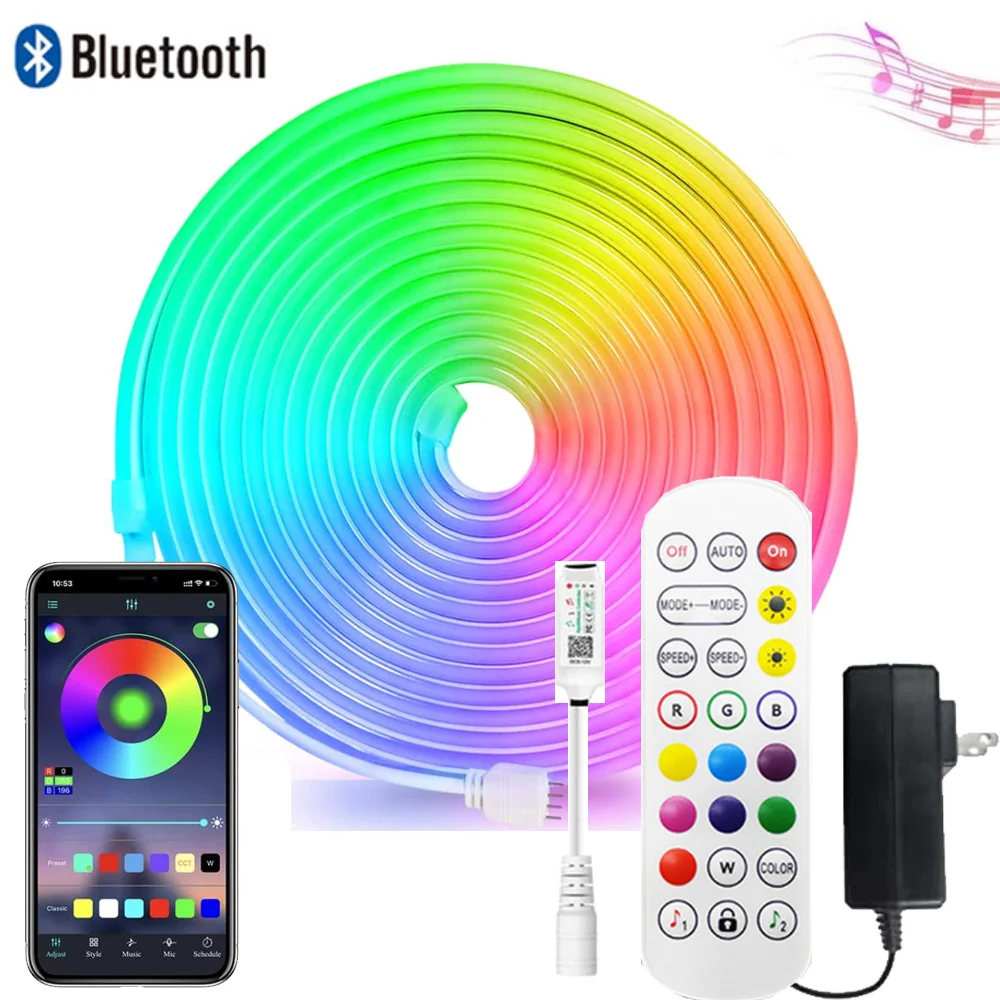 Неоновая RGB Светодиодная лента с Bluetooth, 12 В, ИК-пульт дистанционного управления, регулируемая подсветка, лампа с Solf-лентой, музыка, синхронизация, изменение цвета, светодиодные лампы
Неоновая RGB Светодиодная лента с Bluetooth, 12 В, ИК-пульт дистанционного управления, регулируемая подсветка, лампа с Solf-лентой, музыка, синхронизация, изменение цвета, светодиодные лампы