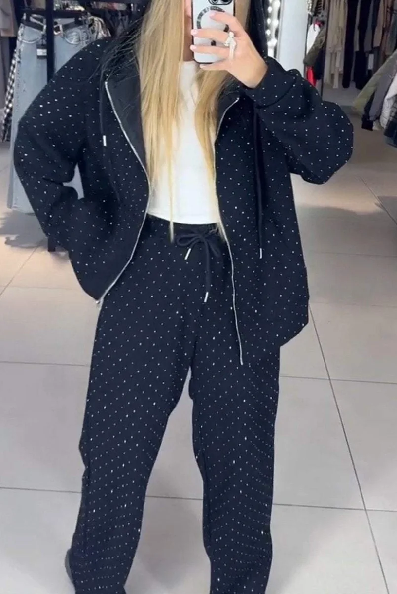 Women Ins Autumn Sports Suits Spring Zipper Lazy Style Casual Hoodies Outfits Sweatshirt Diamond Wide-leg Pants Two Piece Sets
Women Ins Autumn Sports Suits Spring Zipper Lazy Style Casual Hoodies Outfits Sweatshirt Diamond Wide-leg Pants Two Piece Sets