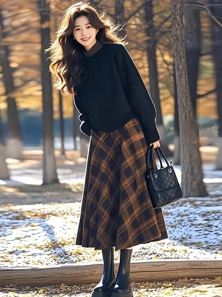plus Size Women's Korean Style Plaid Skirt And Shirt Two-Piece Set Autumn Winter Casual High Waist A-Line Skirt
plus Size Women's Korean Style Plaid Skirt And Shirt Two-Piece Set Autumn Winter Casual High Waist A-Line Skirt