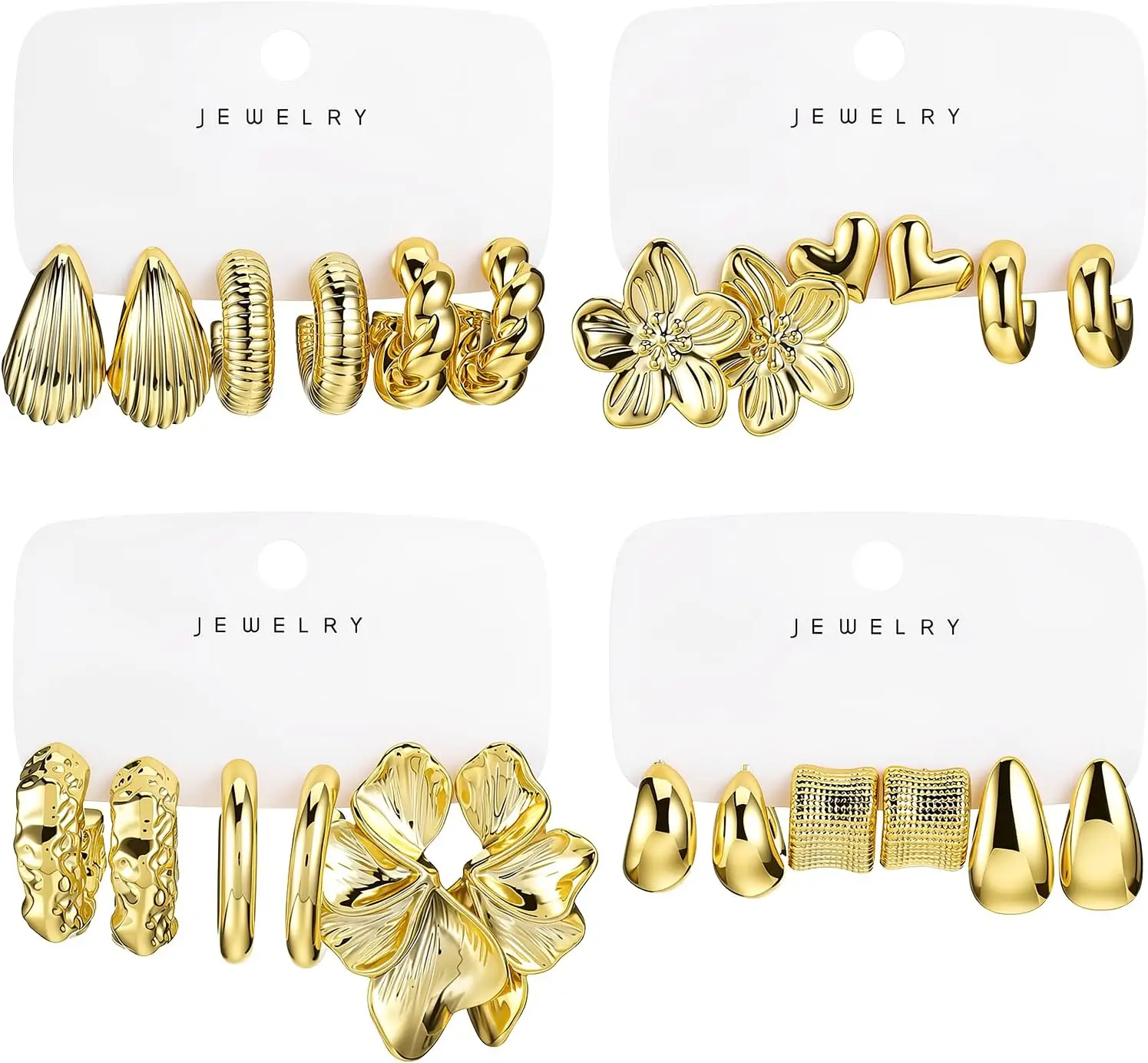 Gold Plated Chunky Dangle Earrings for Women, Trendy Flower Leaf Statement Hoops Set
Gold Plated Chunky Dangle Earrings for Women, Trendy Flower Leaf Statement Hoops Set