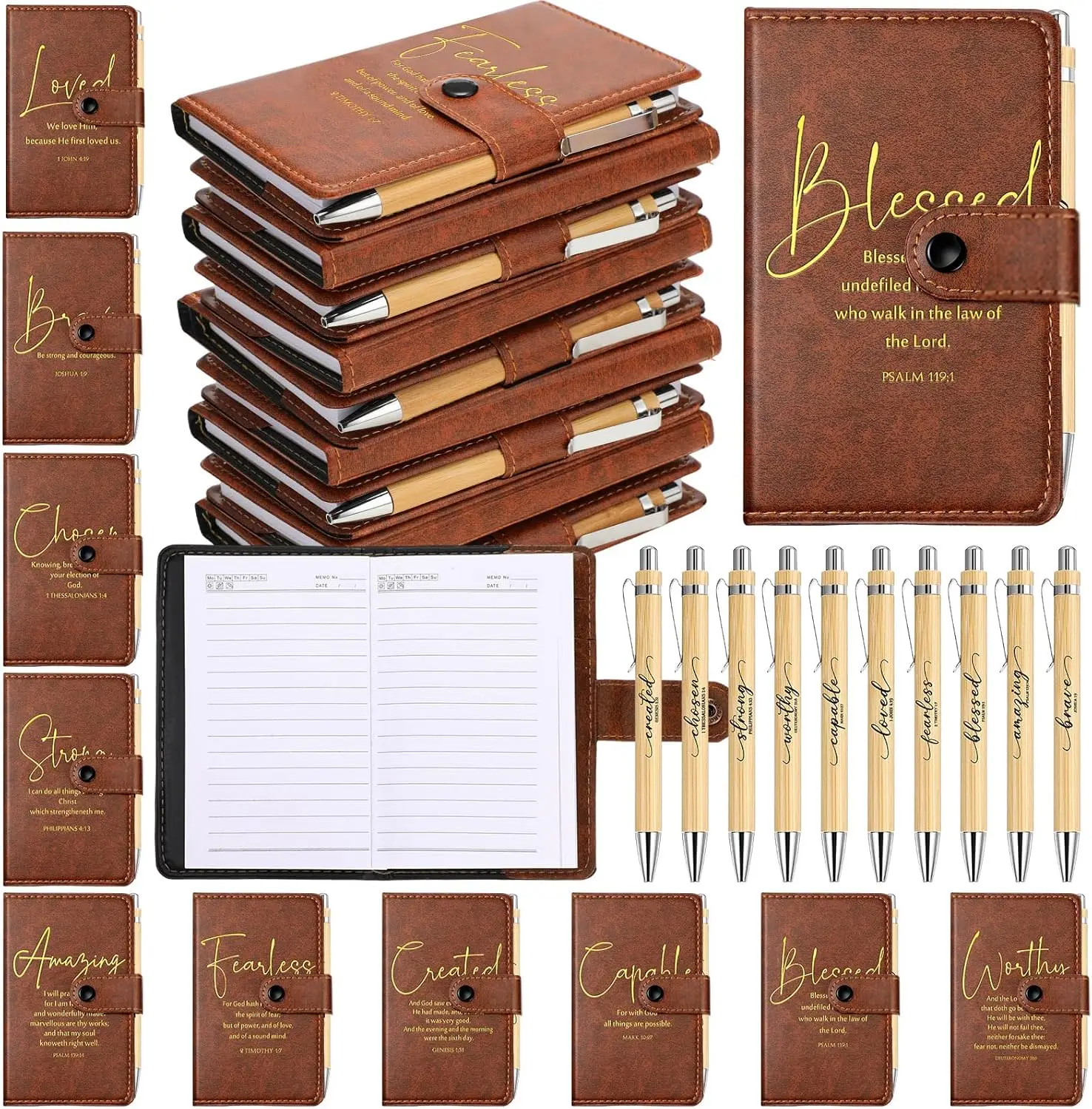 60 Pcs Leather Prayer Journal Set with Bible Verse Pens for Church Members Graduation Gift
60 Pcs Leather Prayer Journal Set with Bible Verse Pens for Church Members Graduation Gift