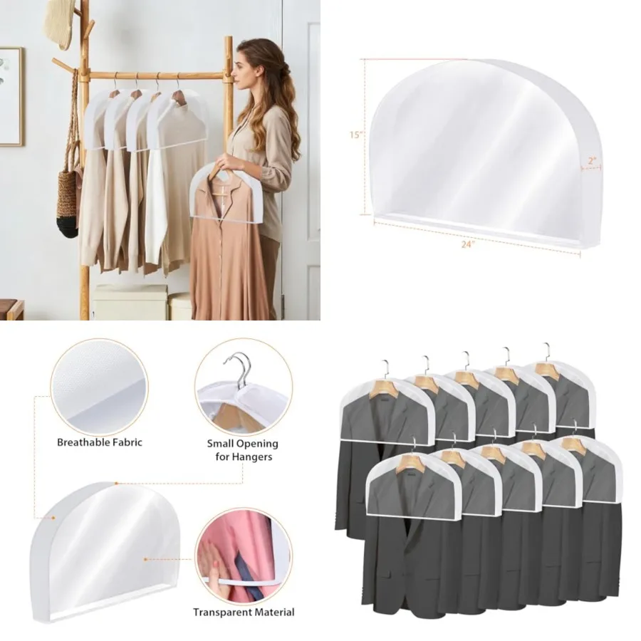 Shoulder Covers for Hanging Clothes Set of 10 Breathable Garment Dust Covers Clothes Protectors Covers for Closet with 2" Gusse
Shoulder Covers for Hanging Clothes Set of 10 Breathable Garment Dust Covers Clothes Protectors Covers for Closet with 2" Gusse