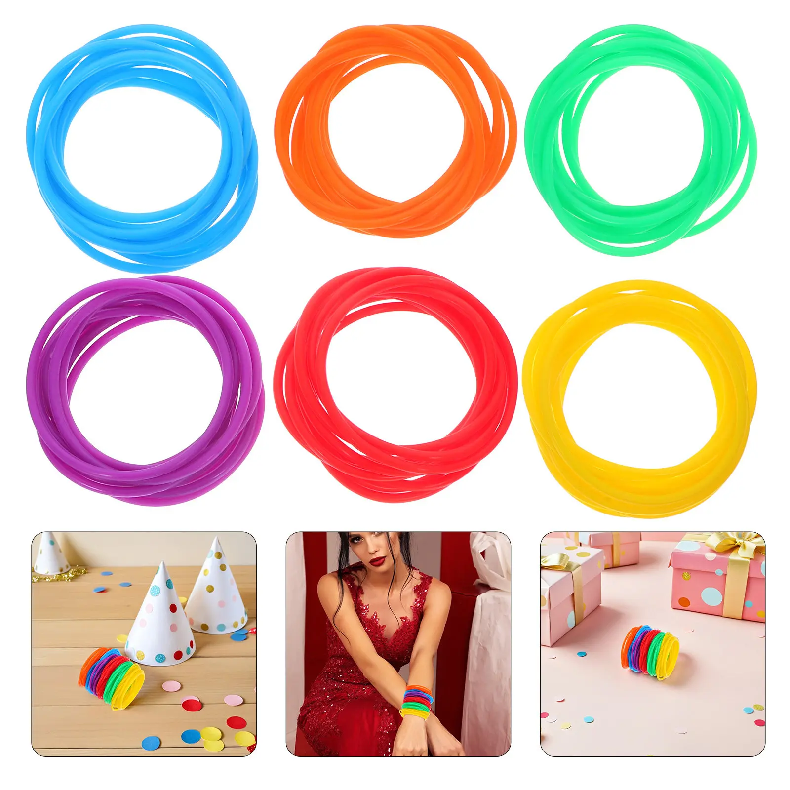 60Pcs Colorful Silicone Jelly Bracelets Hair Ties Soft Elastic Band Versatile Party Wristbands Hair Accessories for Women Girls
60Pcs Colorful Silicone Jelly Bracelets Hair Ties Soft Elastic Band Versatile Party Wristbands Hair Accessories for Women Girls