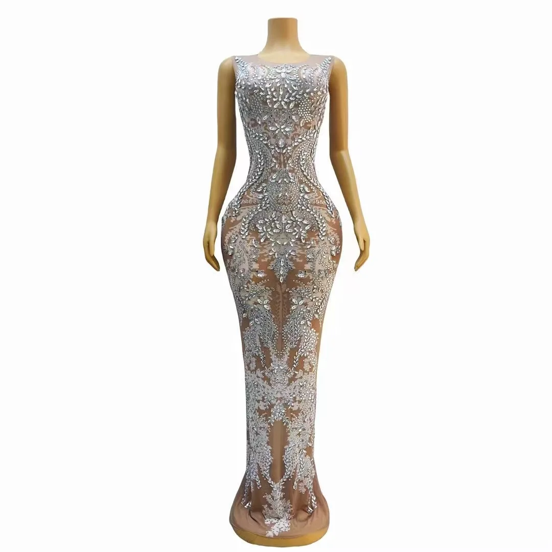 Sexy Stage Nude Mesh TransparentSilverRhinestones Crvstals Dress BirthdayCelebrateMulticolor Stones Outfit Prom Party
Sexy Stage Nude Mesh TransparentSilverRhinestones Crvstals Dress BirthdayCelebrateMulticolor Stones Outfit Prom Party