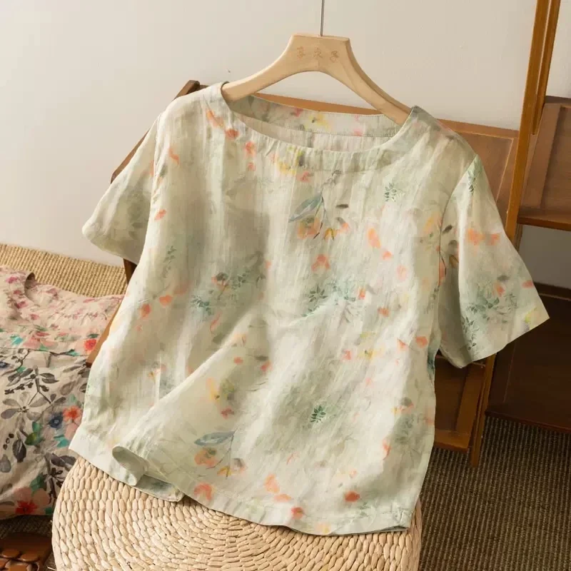 Women's Floral Print Linen Cotton Top Casual Loose Short Sleeve Blouse
Women's Floral Print Linen Cotton Top Casual Loose Short Sleeve Blouse