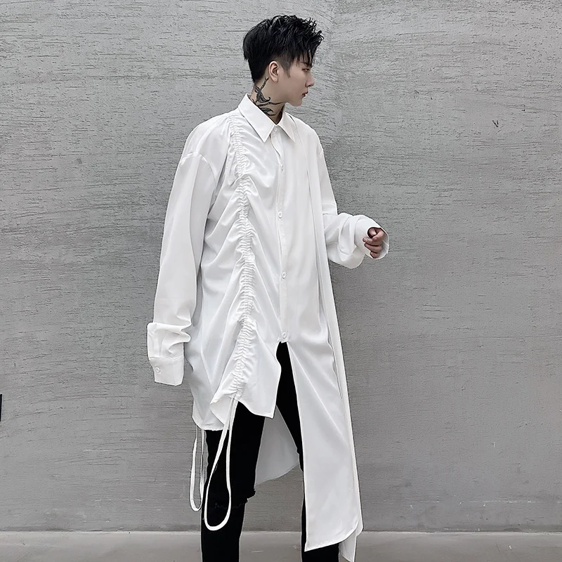 Folded Hem Asymmetrical Long Shirt Men's Performance Show off Clothes Youth Popular Loose Fit Polyester Blend
Folded Hem Asymmetrical Long Shirt Men's Performance Show off Clothes Youth Popular Loose Fit Polyester Blend