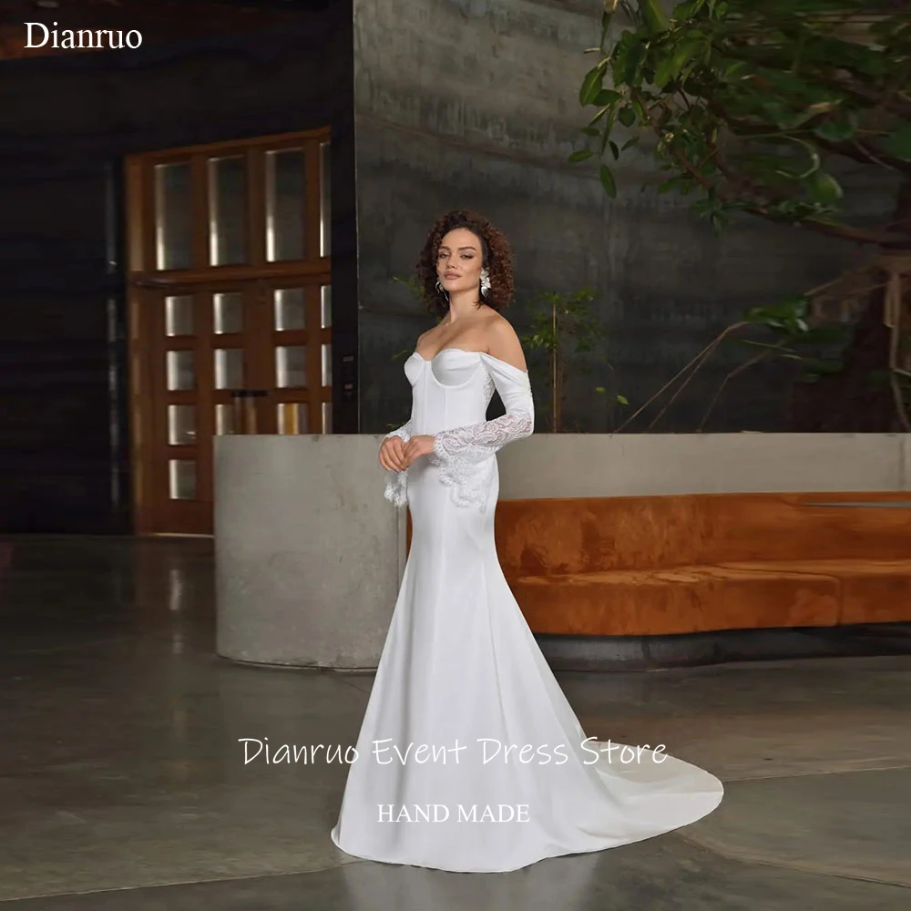 Dianruo Lace Long Sleeves Civil Wedding Dress Mermaid Vestido Novia Bridal Off Shoulder Maxi Elegant Robe De Mariée Customized
Dianruo Lace Long Sleeves Civil Wedding Dress Mermaid Vestido Novia Bridal Off Shoulder Maxi Elegant Robe De Mariée Customized