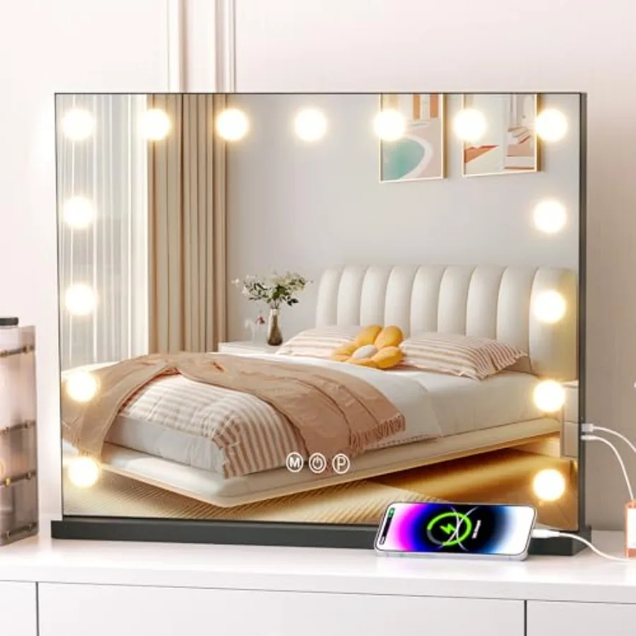 Vanity Mirror with Lights 22.8"x 18.1" Makeup Mirror with Lights and 15 Dimmable Bulbs3 Colors Modes Hollywood Mirror with USB
Vanity Mirror with Lights 22.8"x 18.1" Makeup Mirror with Lights and 15 Dimmable Bulbs3 Colors Modes Hollywood Mirror with USB