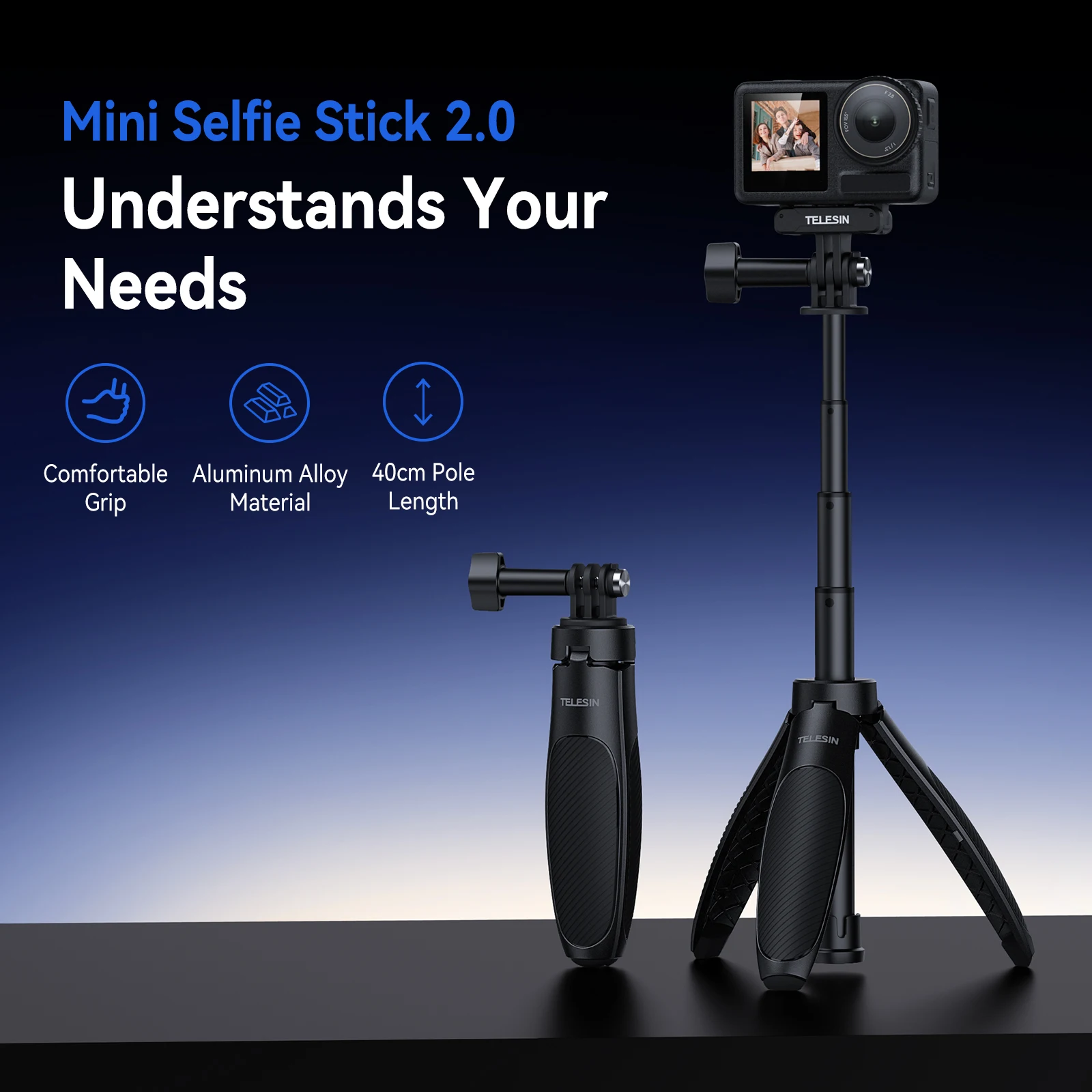 TELESIN 3 In 1 Mini Quick Release Selfie Stick Tripod Adjustable 15-40cm Length for GoPro Insta360 DJI Osmo Action Action Camera
TELESIN 3 In 1 Mini Quick Release Selfie Stick Tripod Adjustable 15-40cm Length for GoPro Insta360 DJI Osmo Action Action Camera