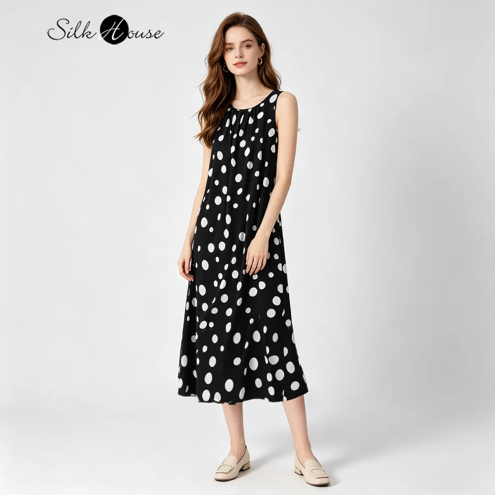 Classic Black and White Polka Dot 100% Natural Mulberry Silk Crepe De Chine Retro Vest for Women's Fashion Vest Dress
Classic Black and White Polka Dot 100% Natural Mulberry Silk Crepe De Chine Retro Vest for Women's Fashion Vest Dress