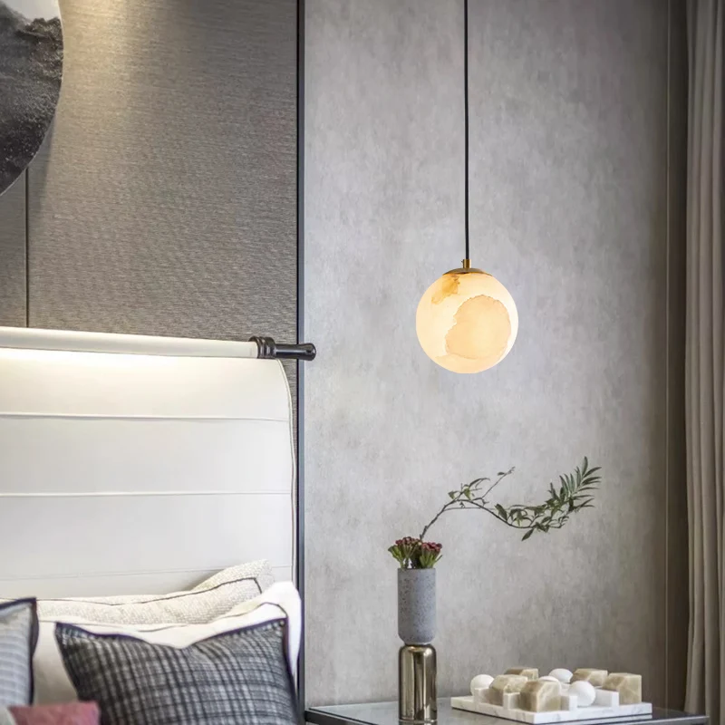 All copper light luxury and minimalist restaurant pendant lamp, study bar, round marble bedside pendant light
All copper light luxury and minimalist restaurant pendant lamp, study bar, round marble bedside pendant light