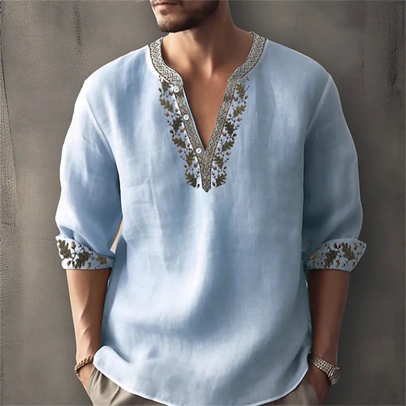 2026 Summer New Men's Fashion Printed Shirt, Henley Collar, Long Sleeve, Ethnic Style, Loose Fit, Breathable, Casual Men's Top
2026 Summer New Men's Fashion Printed Shirt, Henley Collar, Long Sleeve, Ethnic Style, Loose Fit, Breathable, Casual Men's Top