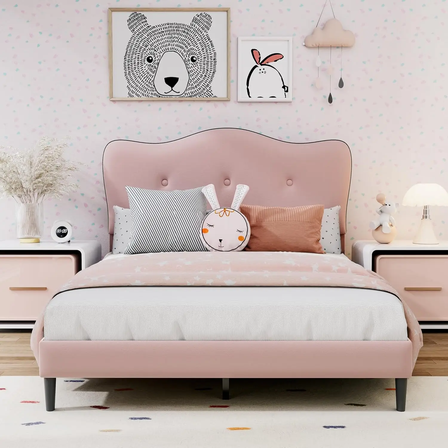Twin Bed Frames, Adjustable Height Headboard,Velvet Upholstered Bed Frame Twin, Princess/Prince Platform Twin Bed Frame
Twin Bed Frames, Adjustable Height Headboard,Velvet Upholstered Bed Frame Twin, Princess/Prince Platform Twin Bed Frame