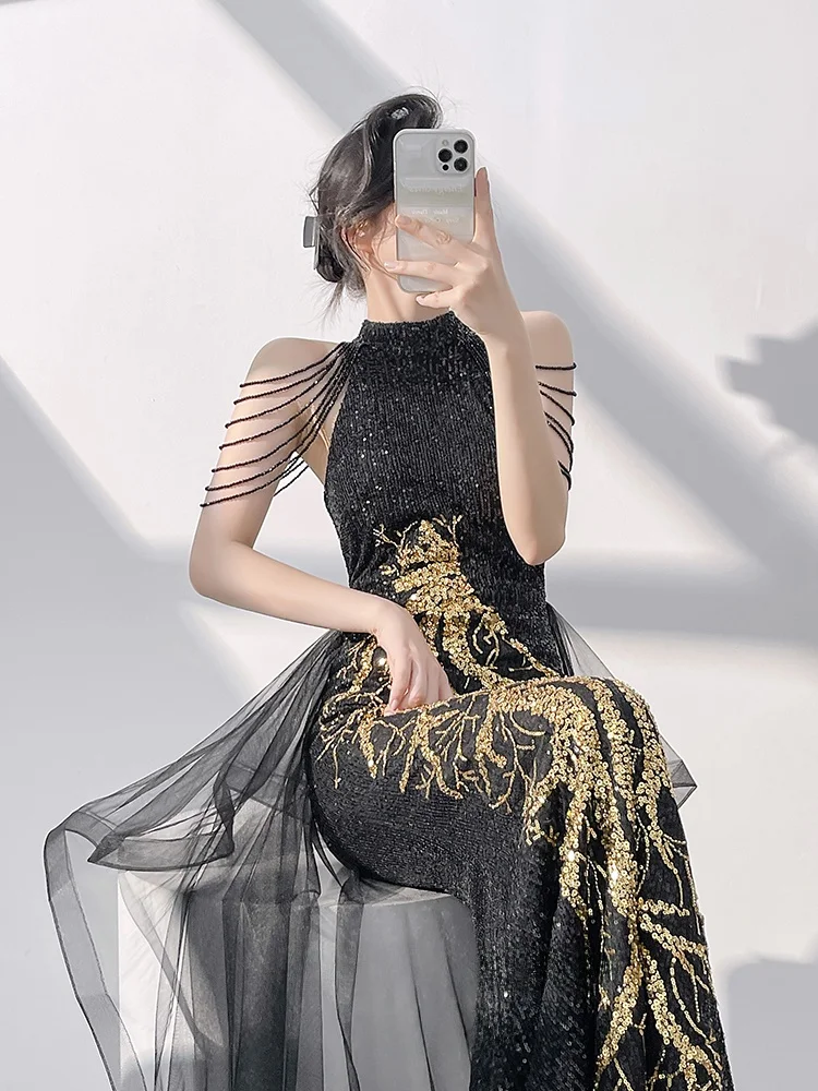 Ele Bla Off-oulder Fi-Tail Gown Women's High-End Luxury Host Dr Sexy Ne-Line Long Evening Dr for Adults
Ele Bla Off-oulder Fi-Tail Gown Women's High-End Luxury Host Dr Sexy Ne-Line Long Evening Dr for Adults