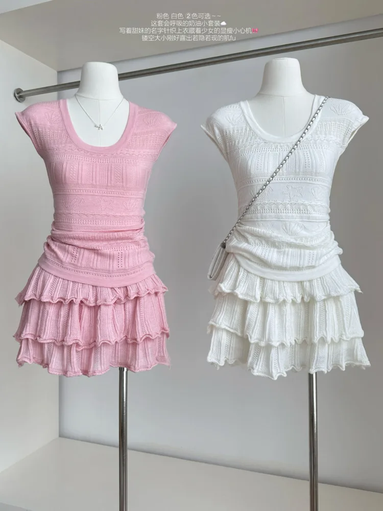 Summer New Knit Sweater Two-piece Set For Women Sweet Chic Short Sleeve Pullover Tops + High Waisted Pleated Skirt 2 Piece Suits
Summer New Knit Sweater Two-piece Set For Women Sweet Chic Short Sleeve Pullover Tops + High Waisted Pleated Skirt 2 Piece Suits