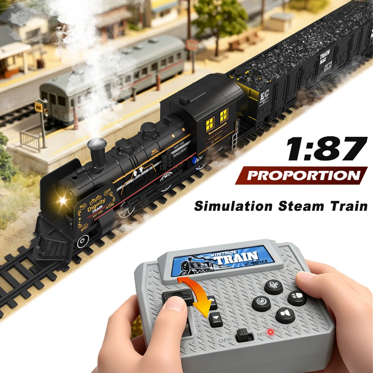 1:87 RC Steam Train 2.4G Simulation Remote Control Spray Track Train Electric Railway Set Railway Toy for Kids Christmas Gifts
1:87 RC Steam Train 2.4G Simulation Remote Control Spray Track Train Electric Railway Set Railway Toy for Kids Christmas Gifts