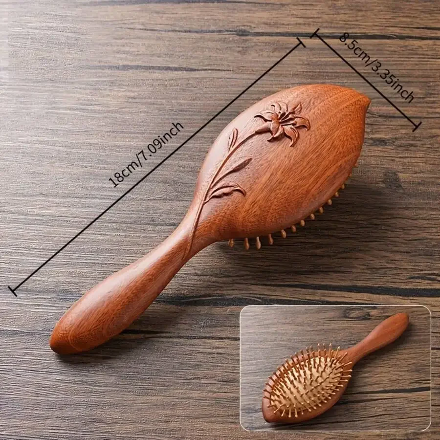 Wooden Hair Comb With Floral Carving, Natural Wood Handle And Teeth For Daily Hair Care
Wooden Hair Comb With Floral Carving, Natural Wood Handle And Teeth For Daily Hair Care