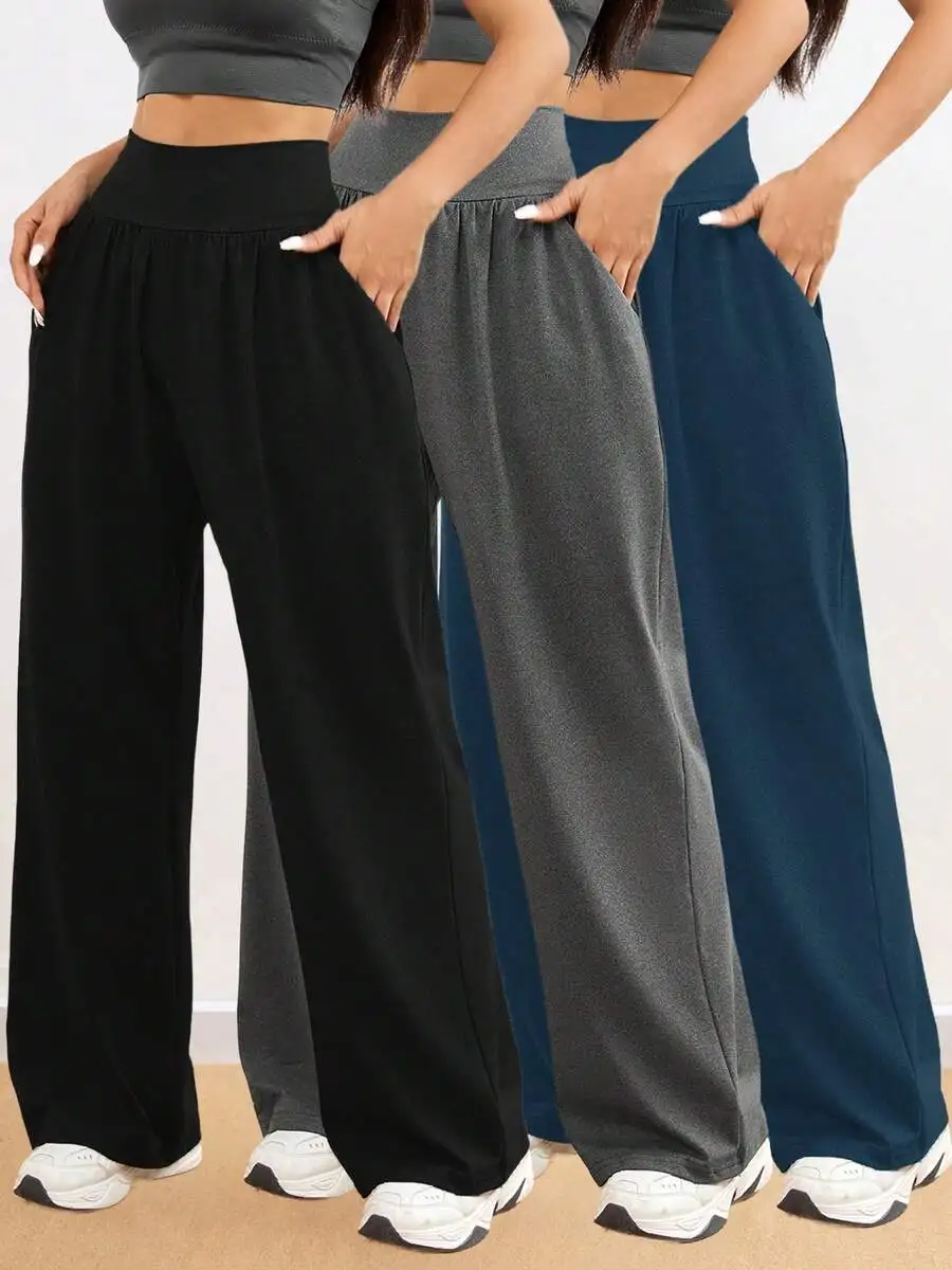 3pcs Women Loose Wide Leg Pants High Waist With Side Pockets Thin Fabric For Fitness Casual Wear
3pcs Women Loose Wide Leg Pants High Waist With Side Pockets Thin Fabric For Fitness Casual Wear