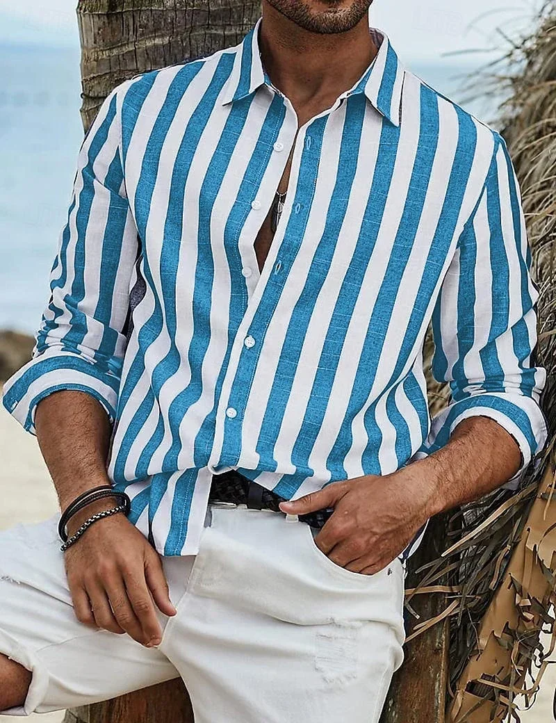 Men's Summer Vertical Striped Lapel Fashion Single Breasted Street Wear Loose Casual Shirts Hawaiian Shirt Top
Men's Summer Vertical Striped Lapel Fashion Single Breasted Street Wear Loose Casual Shirts Hawaiian Shirt Top