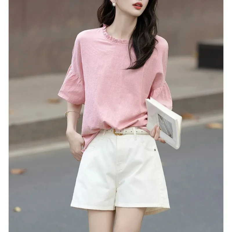 Women French Ruffle Neck Flare Short Sleeve Loose Soft Casual Daily Elegant Basic Blouse
Women French Ruffle Neck Flare Short Sleeve Loose Soft Casual Daily Elegant Basic Blouse