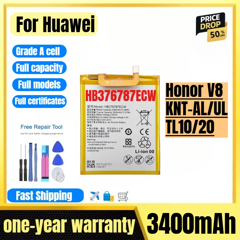 HB376787ECW for Huawei Honor V8 KNT-AL/UL/TL10/20 Phone Battery 0Cycle High Quality High Capacity Replacement Bateria with Tools
HB376787ECW for Huawei Honor V8 KNT-AL/UL/TL10/20 Phone Battery 0Cycle High Quality High Capacity Replacement Bateria with Tools