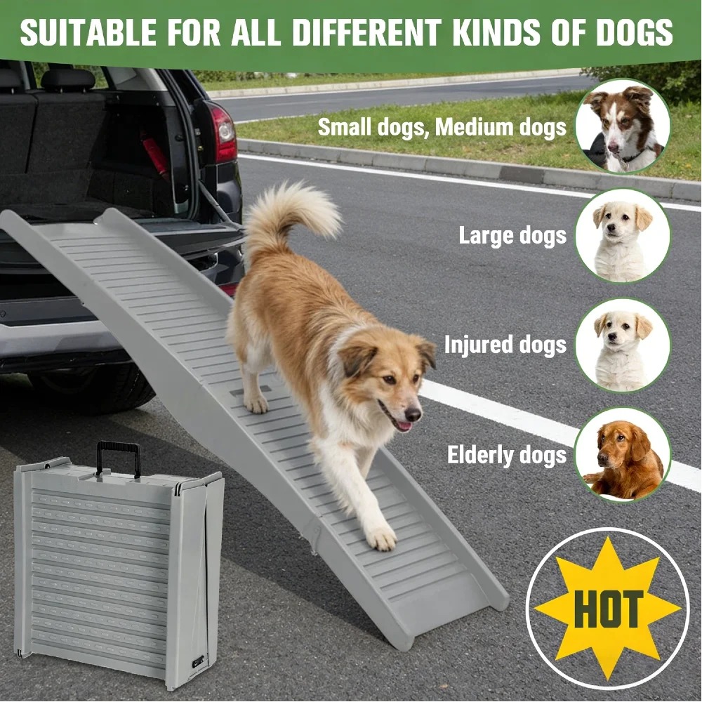 Dog Ramp Folding 59x15.8Inch Non-Slip Surface Portable Pet Ramp PP Material Fold into 4 Sections for Car Sofa Bed Access
Dog Ramp Folding 59x15.8Inch Non-Slip Surface Portable Pet Ramp PP Material Fold into 4 Sections for Car Sofa Bed Access