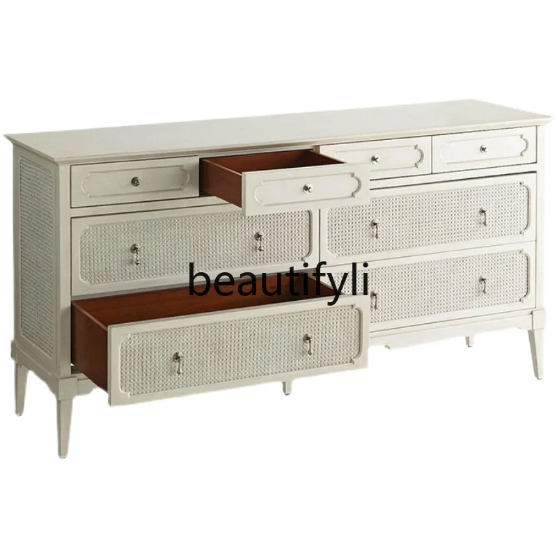 Modern solid wood chest, bedroom storage chest of drawers, white minimalist living room rattan decorative cabinet
Modern solid wood chest, bedroom storage chest of drawers, white minimalist living room rattan decorative cabinet