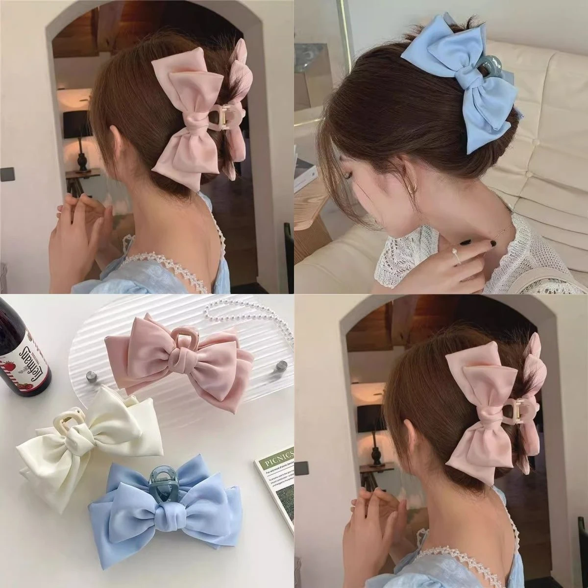 3Pcs Set Gentle Satin Large Bow Grip Clip Multi Color Metal Buckle Shark Clip Women's Hairpin Style Hair Accessories Hairclip
3Pcs Set Gentle Satin Large Bow Grip Clip Multi Color Metal Buckle Shark Clip Women's Hairpin Style Hair Accessories Hairclip