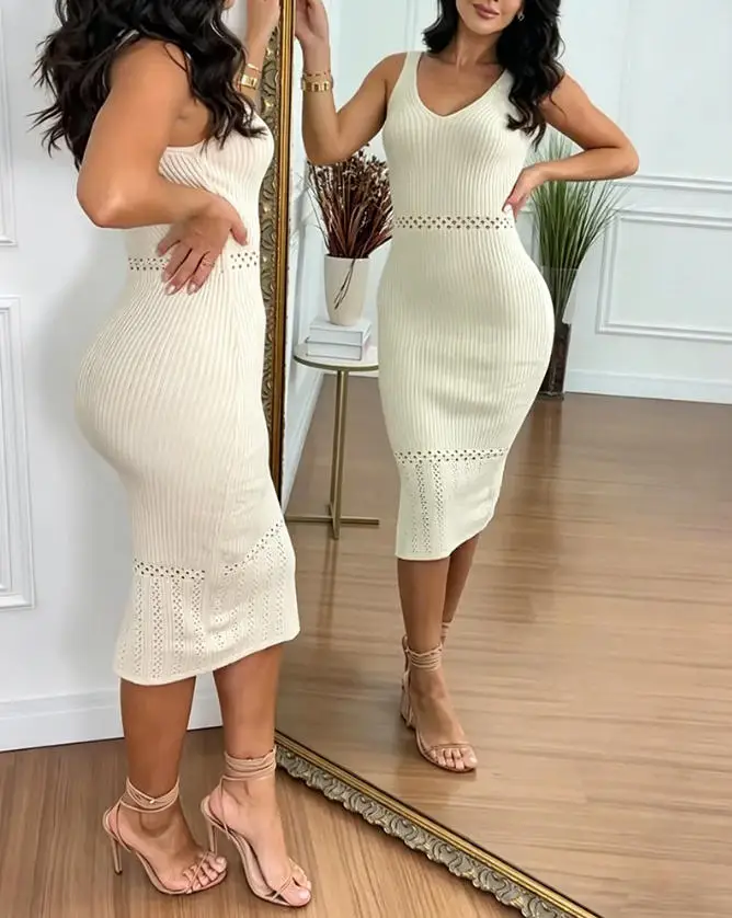Women Dress 2026 Spring New Solid Color V-Neck Sleeveless Hollow-Out Pattern Spliced Bodycon Dress Backless Side Slit Knit Dress
Women Dress 2026 Spring New Solid Color V-Neck Sleeveless Hollow-Out Pattern Spliced Bodycon Dress Backless Side Slit Knit Dress