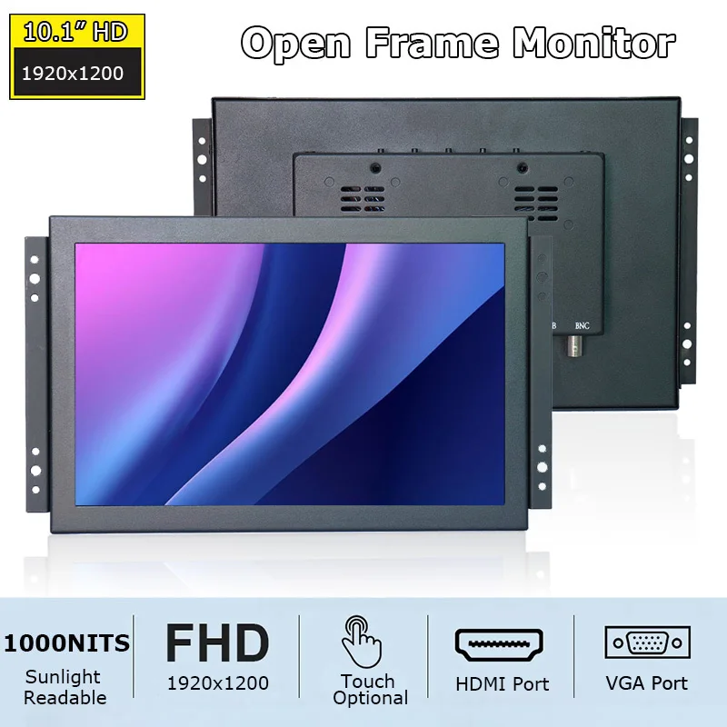 Open Frame Style 10.1 Inch 1920x1200 HD Sunlight Readable 1000 Nits Touch Screen Monitor With VGA HDMI USB
Open Frame Style 10.1 Inch 1920x1200 HD Sunlight Readable 1000 Nits Touch Screen Monitor With VGA HDMI USB