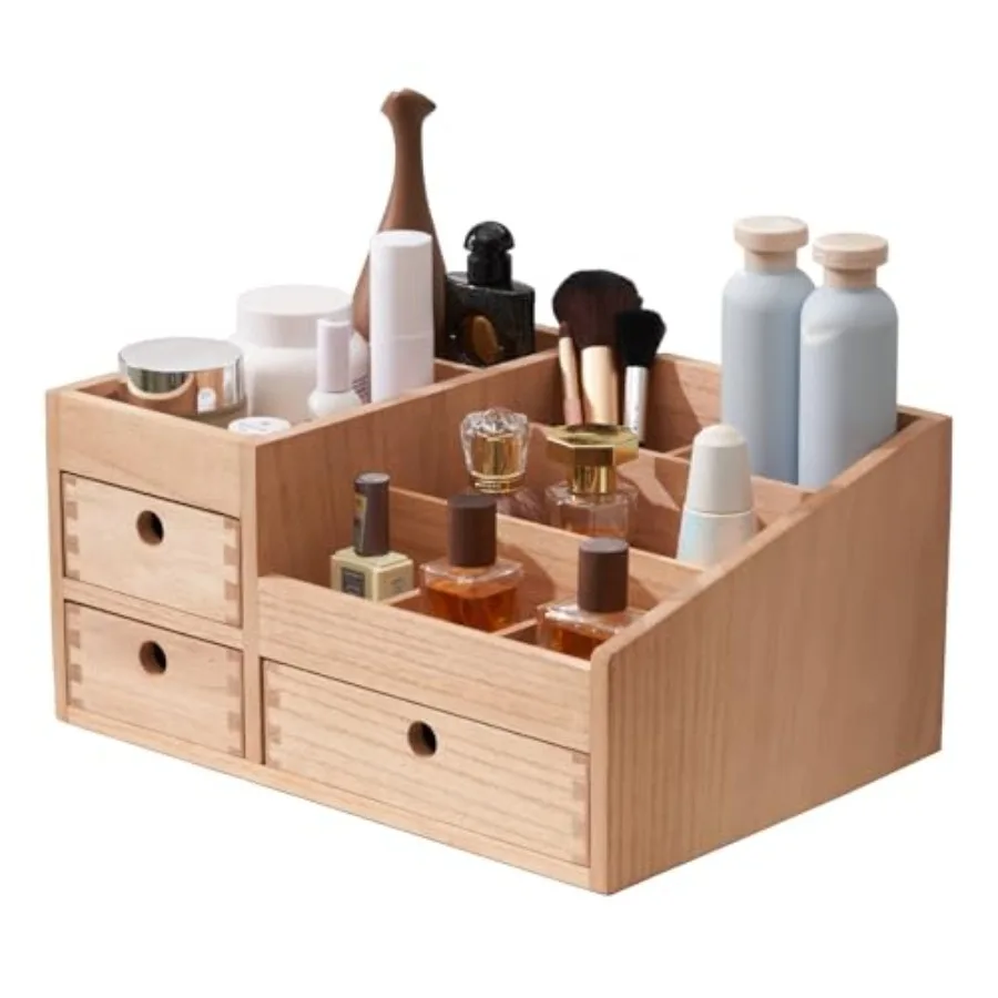 Wood Makeup Organizer with 3 Drawers, Tabletop Cosmetic Organizer and Jewelry Storage Box, 8 Compartments for Vanity, Dresser,
Wood Makeup Organizer with 3 Drawers, Tabletop Cosmetic Organizer and Jewelry Storage Box, 8 Compartments for Vanity, Dresser,
