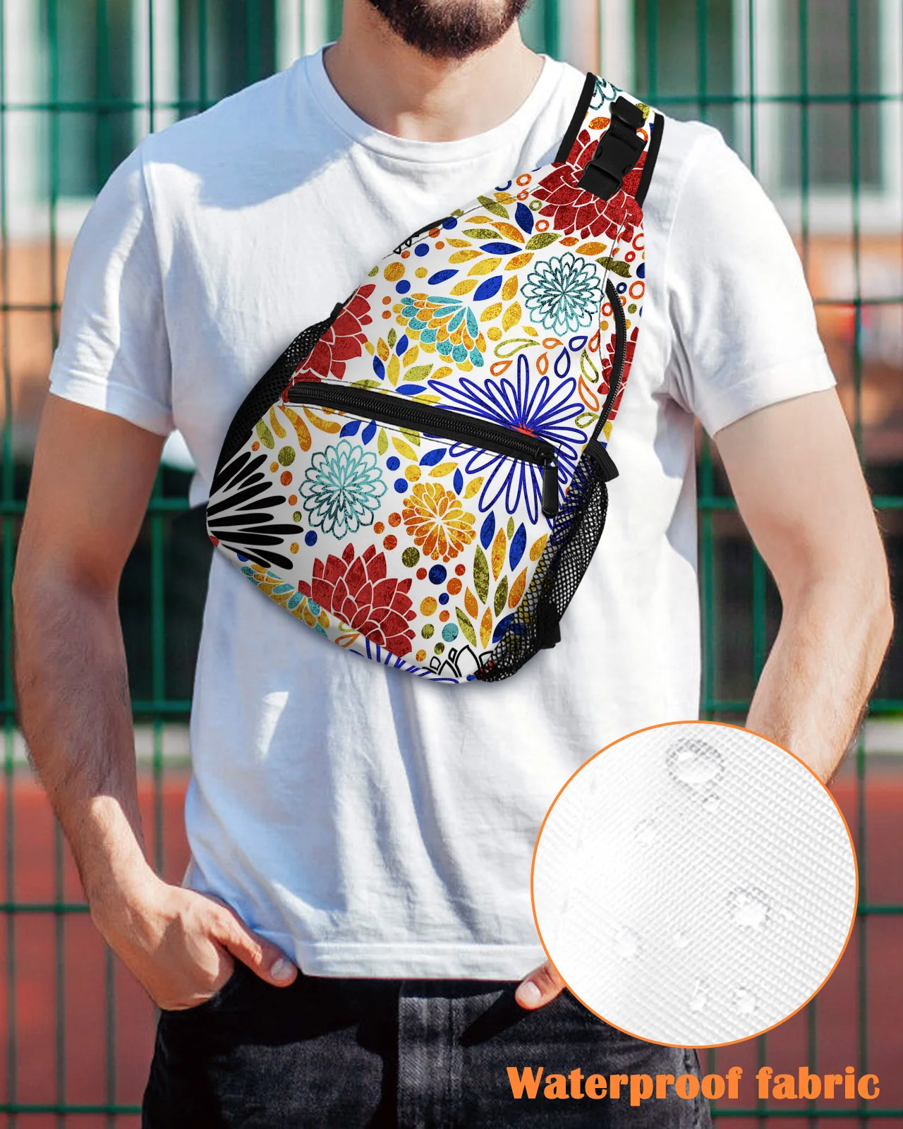 Geometric Colorful Radiant Flowers Chest Bag for Man Women Casual Crossbody Bag Travel Shoulder Bag Large Capacity Sling Bag
Geometric Colorful Radiant Flowers Chest Bag for Man Women Casual Crossbody Bag Travel Shoulder Bag Large Capacity Sling Bag
