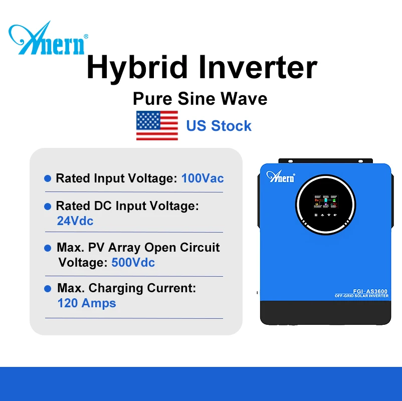 3.6KW 100Vac Solar Hybrid Inverters Dual Output Built-in 120A MPPT Off Grid Inverter 24V Max PV 500Vdc
3.6KW 100Vac Solar Hybrid Inverters Dual Output Built-in 120A MPPT Off Grid Inverter 24V Max PV 500Vdc