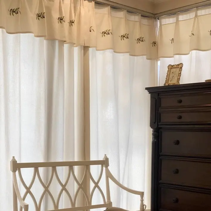Linen Blend Curtains for Living Room,Olive Branch Embroidery Valance Semi Sheer Light Filtering Window Drapes for Kitchen Cafe
Linen Blend Curtains for Living Room,Olive Branch Embroidery Valance Semi Sheer Light Filtering Window Drapes for Kitchen Cafe