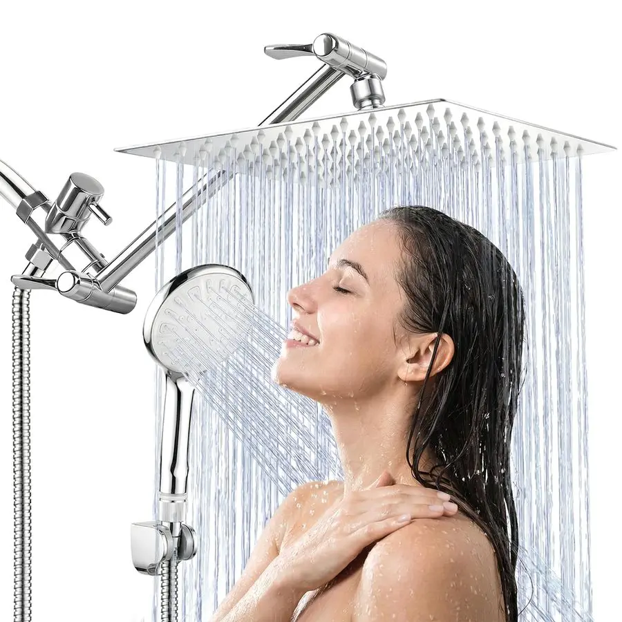 Inch High Pressure Rainfall Shower Head Handheld Shower Combo with 11 Inch Extension Arm, 9 Settings Adjustable Antileak with Ho
Inch High Pressure Rainfall Shower Head Handheld Shower Combo with 11 Inch Extension Arm, 9 Settings Adjustable Antileak with Ho