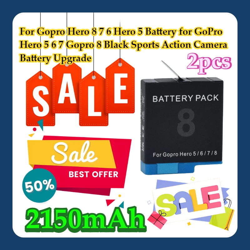 2pcs For Gopro Hero 8 7 6 Hero 5 Battery for GoPro Hero 5 6 7 Gopro 8 Black Sports Action Camera Battery Upgrade to 2150mAh
2pcs For Gopro Hero 8 7 6 Hero 5 Battery for GoPro Hero 5 6 7 Gopro 8 Black Sports Action Camera Battery Upgrade to 2150mAh