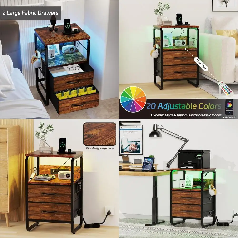Rustic Brown LED Nightstand with Storage, Charging Station, AC & USB Ports for Bedroom or Dorm
Rustic Brown LED Nightstand with Storage, Charging Station, AC & USB Ports for Bedroom or Dorm