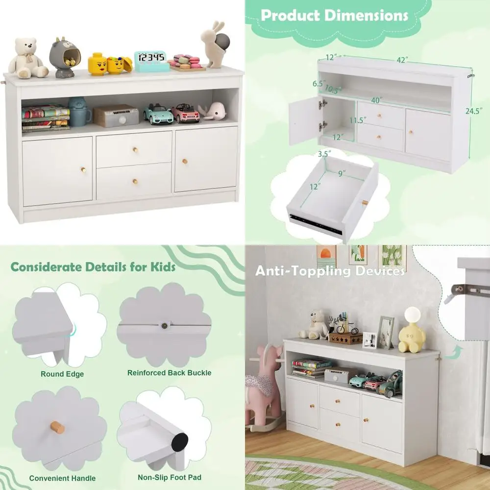 Белый деревянный шкаф для игровой комнаты с открытыми полками для организации хранения детских книг и игрушек
Белый деревянный шкаф для игровой комнаты с открытыми полками для организации хранения детских книг и игрушек