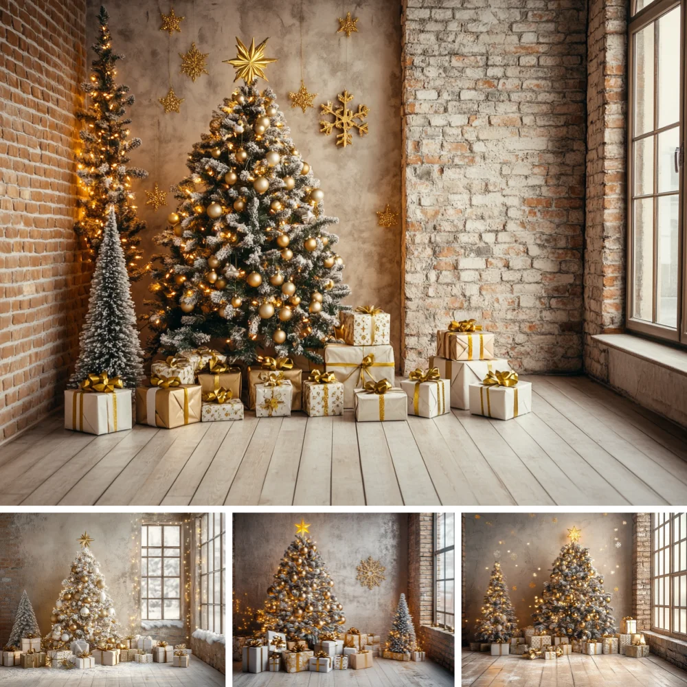 Brick Wall Christmas Backdrop Flocked Snow Pine Tree Golden Bauble Star Gift Box Winter Family Portrait Photography Background
Brick Wall Christmas Backdrop Flocked Snow Pine Tree Golden Bauble Star Gift Box Winter Family Portrait Photography Background