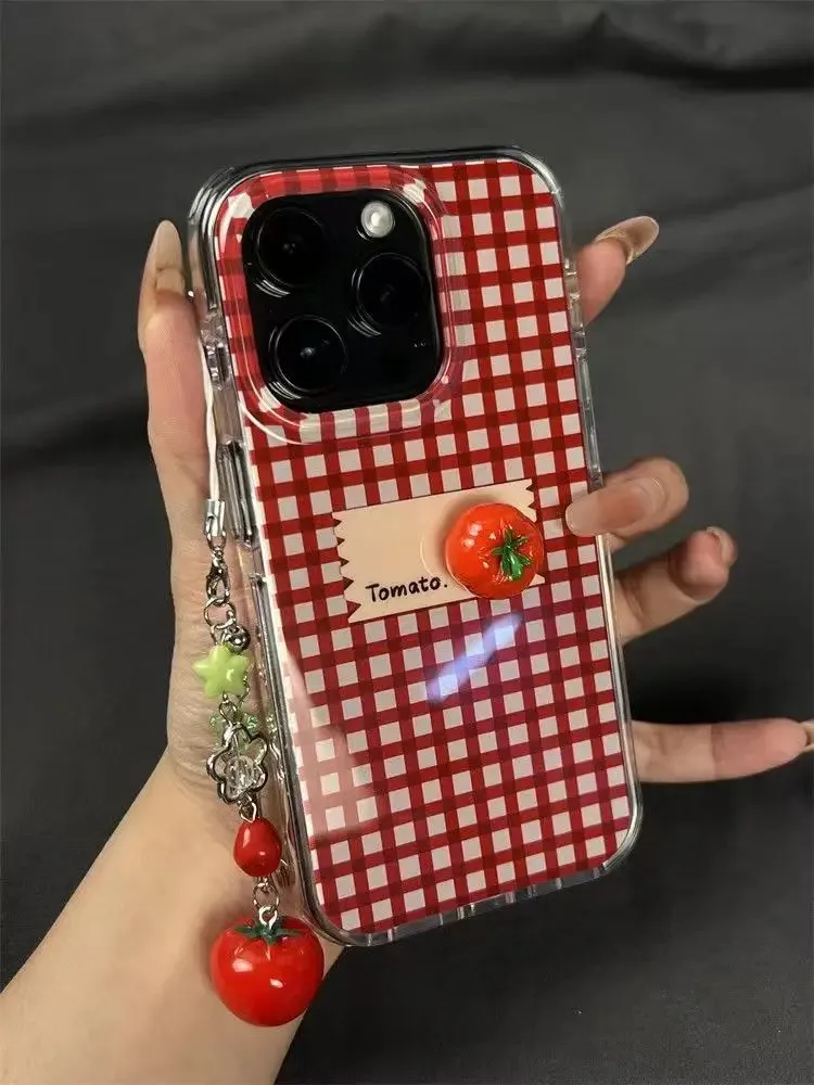 Luxury Cute Retro Checkered Red Tomatoes Phone Case for For iPhone 11 12 13 14 1 5 16 17 Pro Max Plus grid Cover with pendant
Luxury Cute Retro Checkered Red Tomatoes Phone Case for For iPhone 11 12 13 14 1 5 16 17 Pro Max Plus grid Cover with pendant