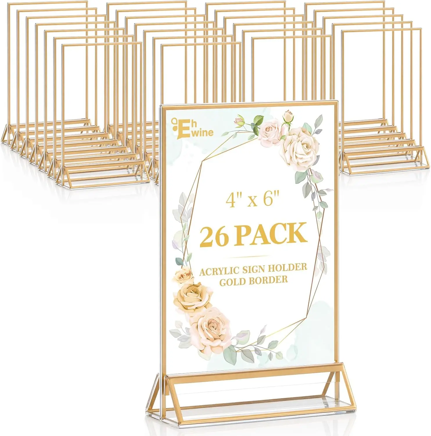 26 Pack 4x6 Clear Acrylic Sign Holder with Gold Borders and Vertical Stand, Double Sided Table Menu Frames for Wedding
26 Pack 4x6 Clear Acrylic Sign Holder with Gold Borders and Vertical Stand, Double Sided Table Menu Frames for Wedding