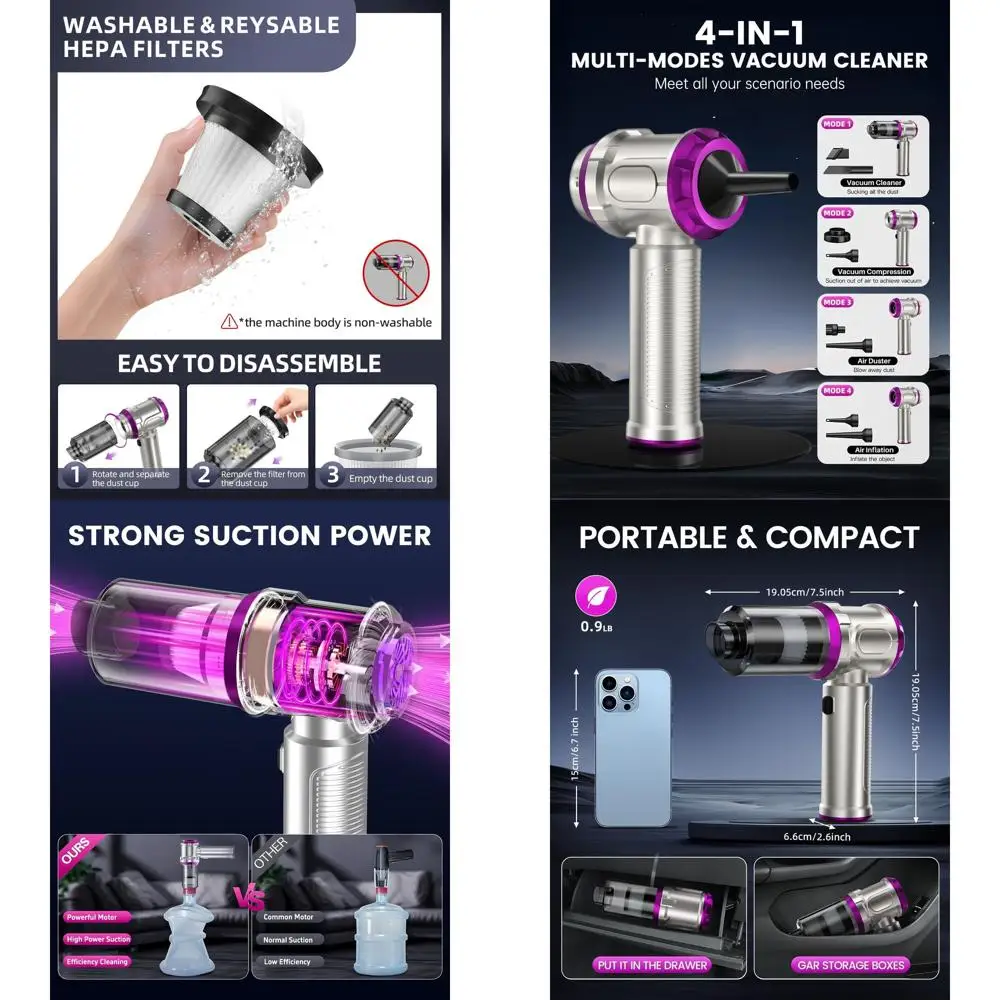 4-in-1 15000Pa Handheld Vacuum Cleaner & Air Duster, Rechargeable, Multi-Nozzles for Cars, Home, Pets, Great Gift (Pink)
4-in-1 15000Pa Handheld Vacuum Cleaner & Air Duster, Rechargeable, Multi-Nozzles for Cars, Home, Pets, Great Gift (Pink)