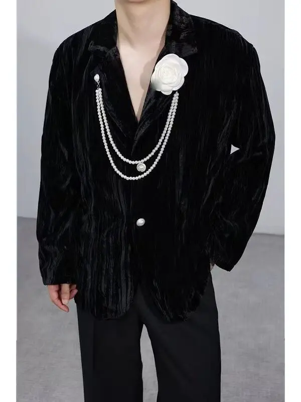 Faionable Pearl Tea Rose Decorative Pin Velvet Jaet Men's Loose Sle Korean Version Network Celebri Casual Suit
Faionable Pearl Tea Rose Decorative Pin Velvet Jaet Men's Loose Sle Korean Version Network Celebri Casual Suit