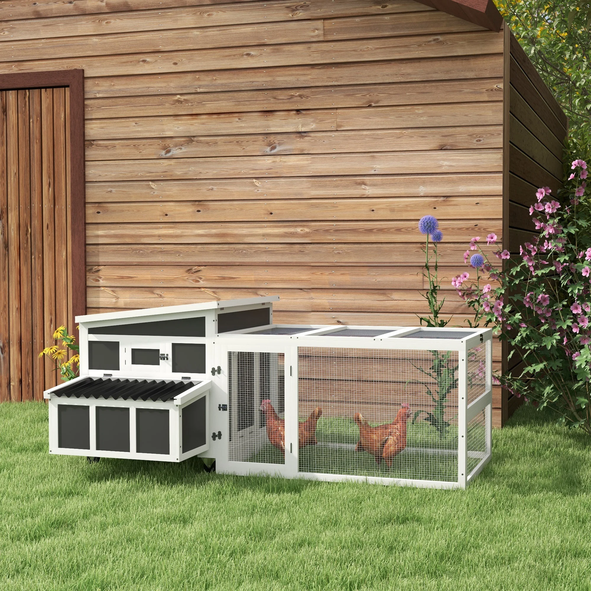 Wooden Chicken Coop with Nesting Box for 6 Chickens, Dark Gray
Wooden Chicken Coop with Nesting Box for 6 Chickens, Dark Gray
