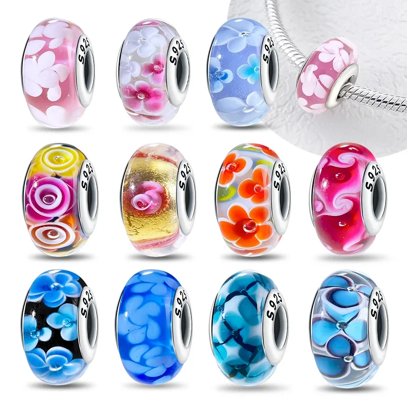 Original 925 Sterling Silver Flower Charms Glass Bead Colored Murano Fit Bracelet DIY for Women Fine Jewelry Gifts Making
Original 925 Sterling Silver Flower Charms Glass Bead Colored Murano Fit Bracelet DIY for Women Fine Jewelry Gifts Making