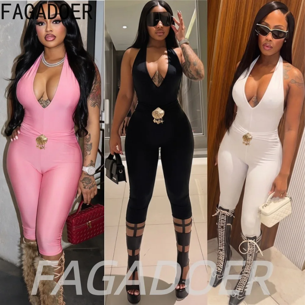 FAGADOER Sexy Bodycon Rompers Y2K Hot Girl Belt Shell Patchwork Deep V Bandage Halter Skinny Jumpsuits Women's Elegant Playsuits
FAGADOER Sexy Bodycon Rompers Y2K Hot Girl Belt Shell Patchwork Deep V Bandage Halter Skinny Jumpsuits Women's Elegant Playsuits