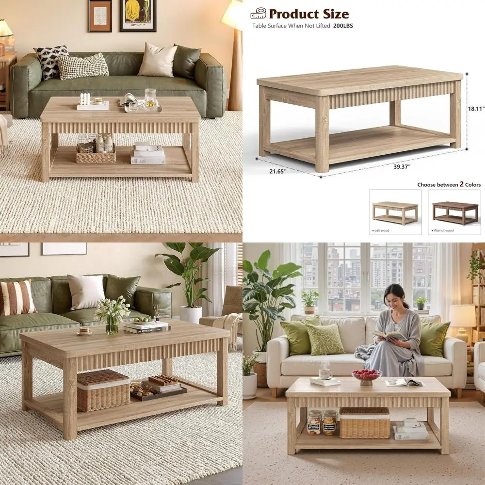 39 Inch 2-Tier Wave-Edge Oak Coffee Table for Living Room or Bedroom Storage
39 Inch 2-Tier Wave-Edge Oak Coffee Table for Living Room or Bedroom Storage
